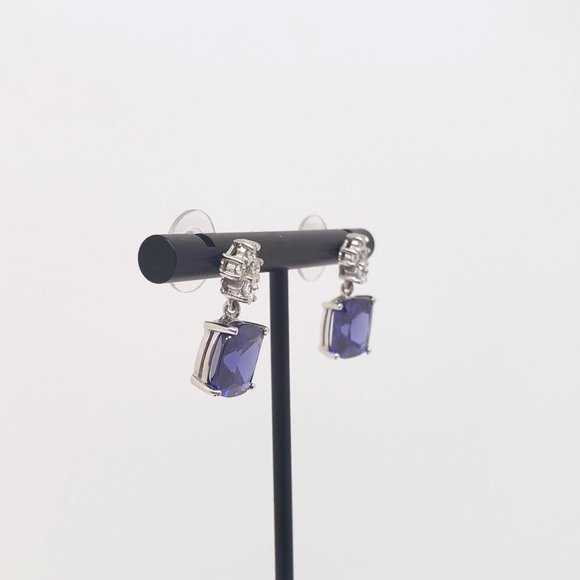 Blue Simulated Sapphire Drop Earrings - Picture 6 of 8